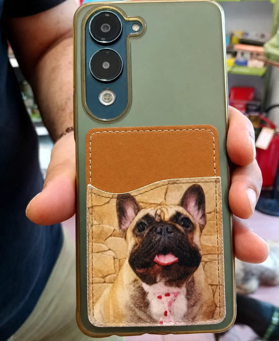 Porta-tessere per telefono personalizzato con la fotografia di un cane